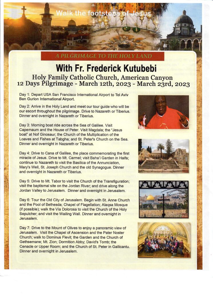Pilgrimate To The Holy Land with Fr. Frederick Kutubebe Page 1