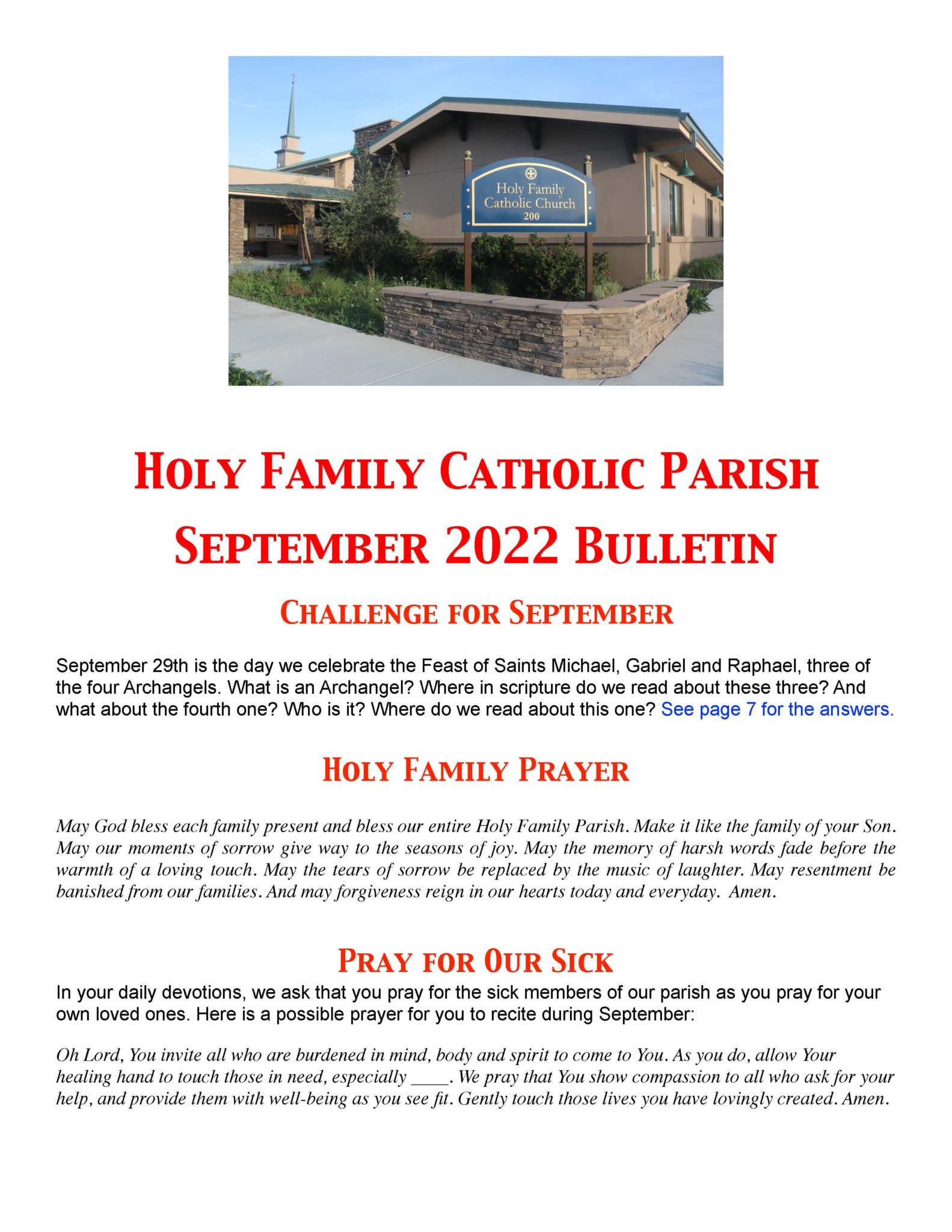 Bulletins Holy Family Catholic Church